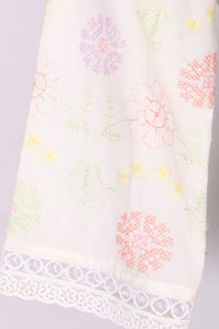 Off White Thread Embroidered Pure Cotton Straight Kurti