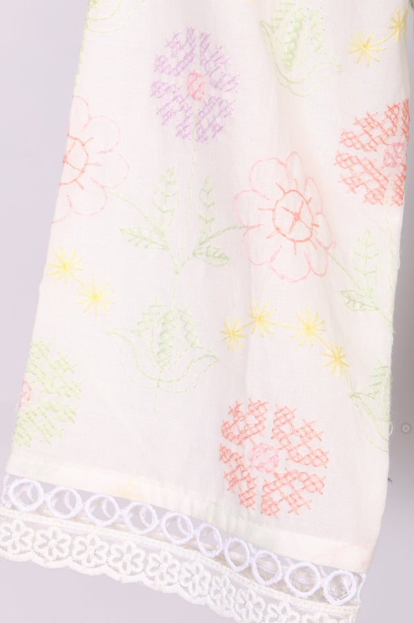 Off White Thread Embroidered Pure Cotton Straight Kurti