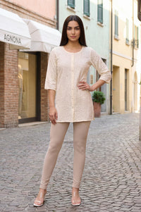 Off White Thread Embroidered Shantung Straight Top