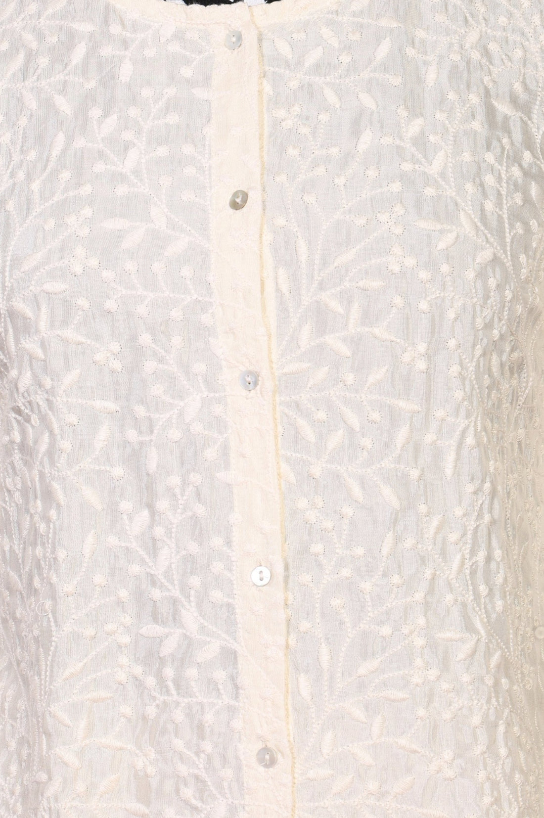 Off White Thread Embroidered Shantung Straight Top