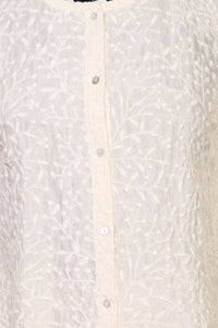 Off White Thread Embroidered Shantung Straight Top