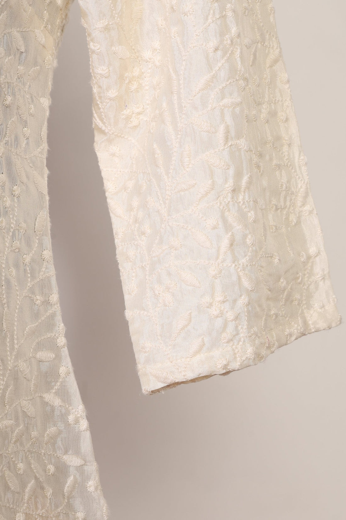 Off White Thread Embroidered Shantung Straight Top