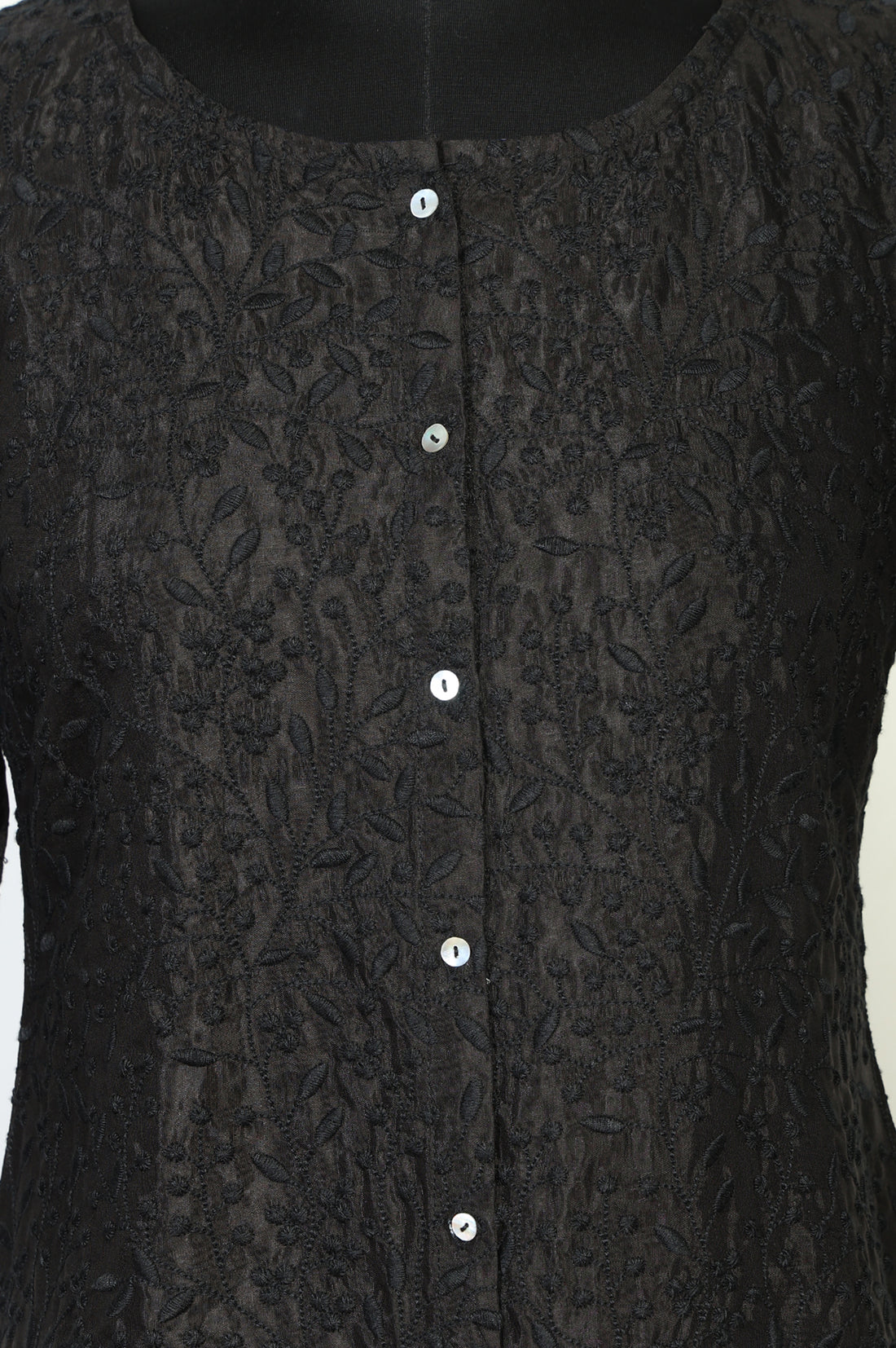 Black Thread Embroidered Shantung Straight Kurti