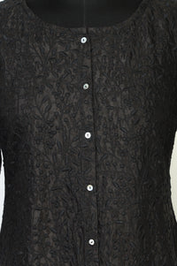 Black Thread Embroidered Shantung Straight Kurti