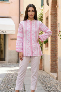 Pink Geometric Printed Pure Cotton Straight Top