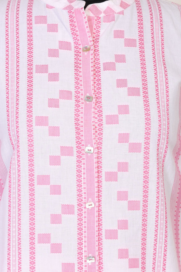 Pink Geometric Printed Pure Cotton Straight Top
