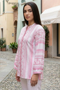 Pink Geometric Printed Pure Cotton Straight Top
