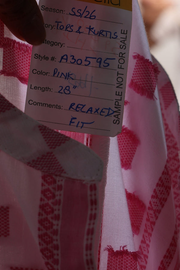 Pink Geometric Printed Pure Cotton Straight Top