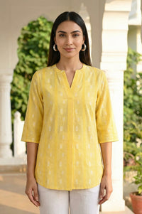Yellow Yarn Dyed Cotton Blend Straight Top