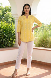 Yellow Yarn Dyed Cotton Blend Straight Top