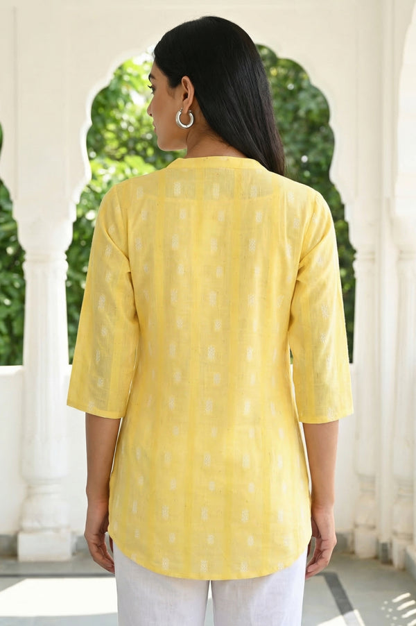 Yellow Yarn Dyed Cotton Blend Straight Top