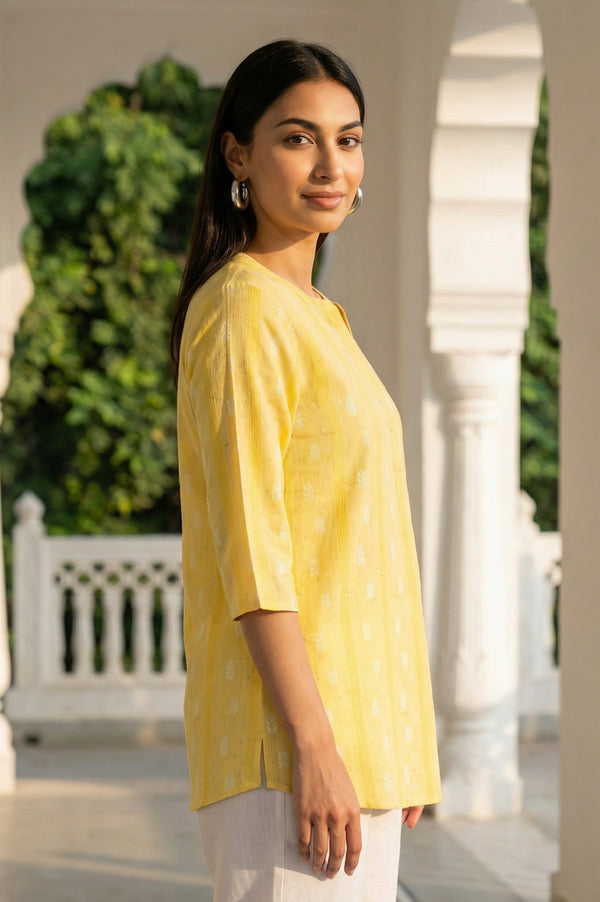 Yellow Yarn Dyed Cotton Blend Straight Top