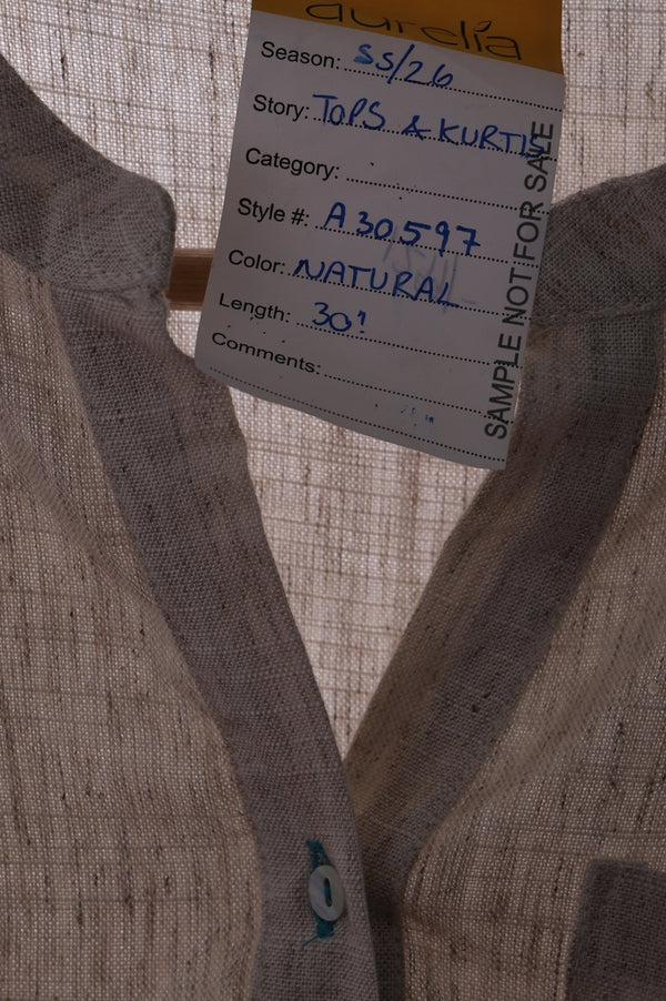 Beige Solid Buttons Straight Kurti