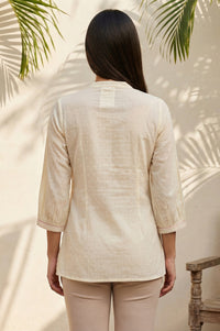 Beige Thread Embroidered Pure Cotton Straight Kurti