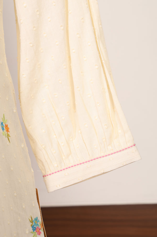 Beige Thread Embroidered Pure Cotton Straight Kurti
