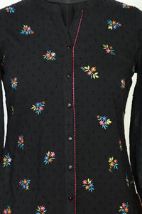 Black Thread Embroidered Pure Cotton Straight Kurti