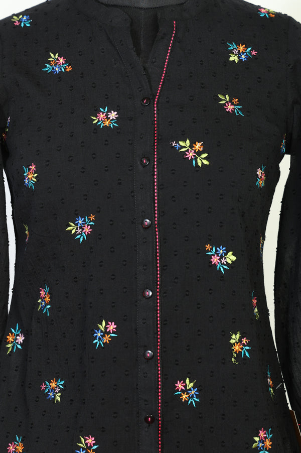 Black Thread Embroidered Pure Cotton Straight Kurti