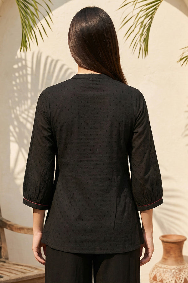 Black Thread Embroidered Pure Cotton Straight Kurti