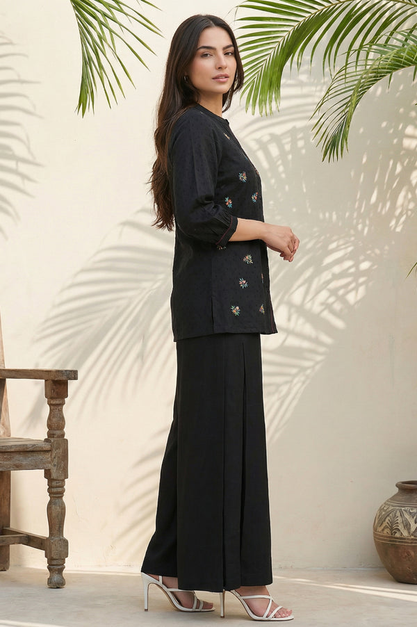 Black Thread Embroidered Pure Cotton Straight Kurti