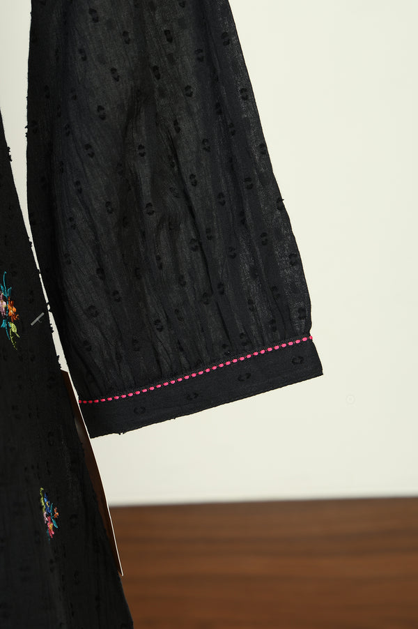 Black Thread Embroidered Pure Cotton Straight Kurti