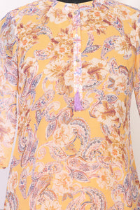 Mustard Paisley Printed Straight Kurti with Tassel