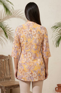 Mustard Paisley Printed Straight Kurti with Tassel