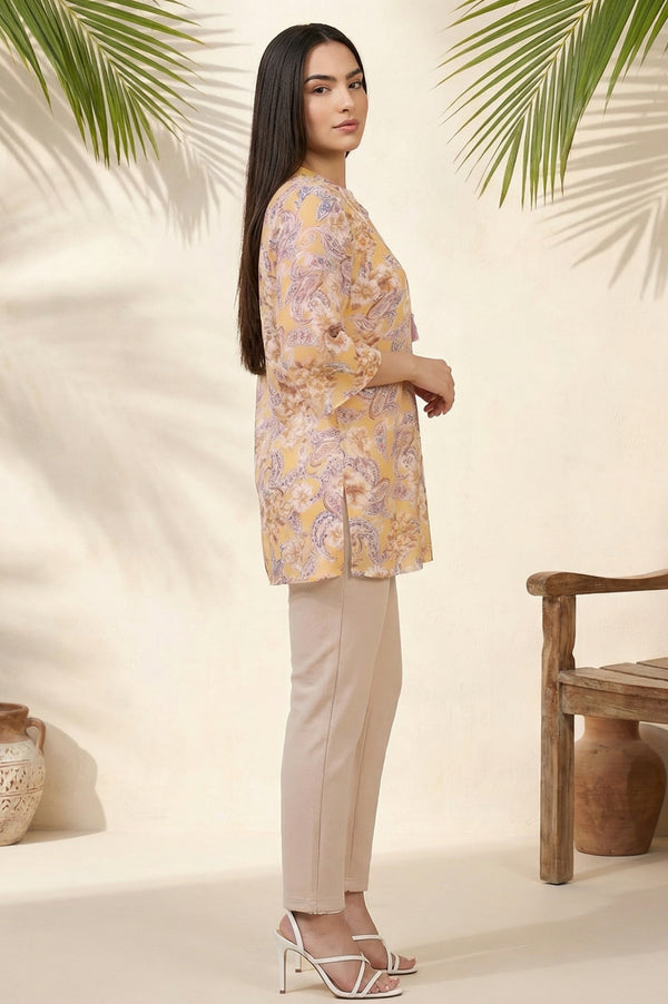 Mustard Paisley Printed Straight Kurti with Tassel