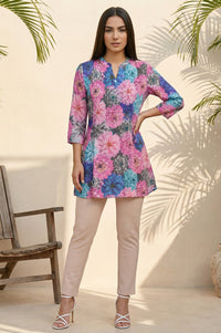 Multicolor Floral Printed Pintucks Modal Straight Kurti