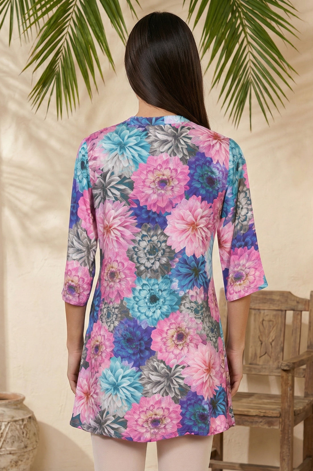 Multicolor Floral Printed Pintucks Modal Straight Kurti