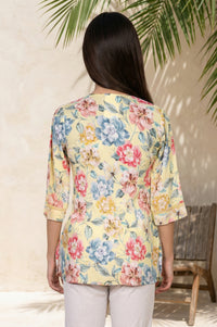 Yellow Floral Printed Rayon Straight Top