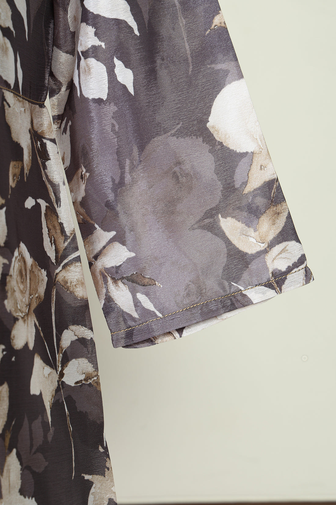 Grey Floral Printed Buttons Modal Straight Kurti