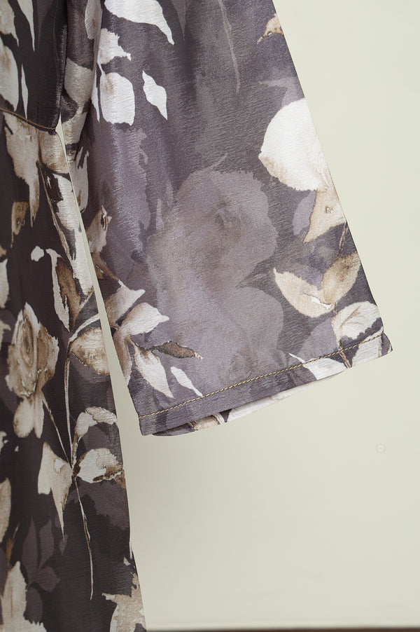 Grey Floral Printed Buttons Modal Straight Kurti