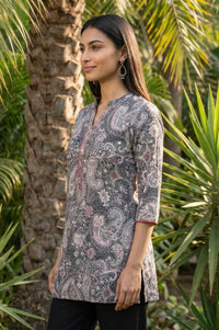 Black Paisley Printed Rayon Straight Short Kurti