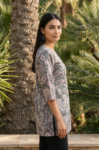Black Paisley Printed Rayon Straight Short Kurti