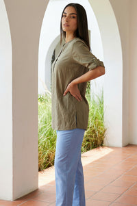 Olive Solid Buttons Straight Kurti