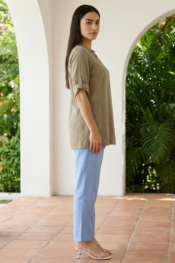 Olive Solid Buttons Straight Kurti