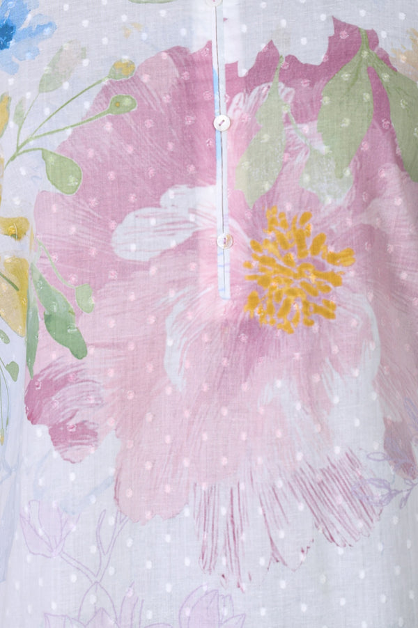 White Lace Floral Printed Pure Cotton Straight Kurti