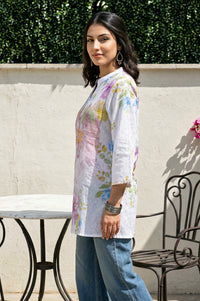 White Lace Floral Printed Pure Cotton Straight Kurti