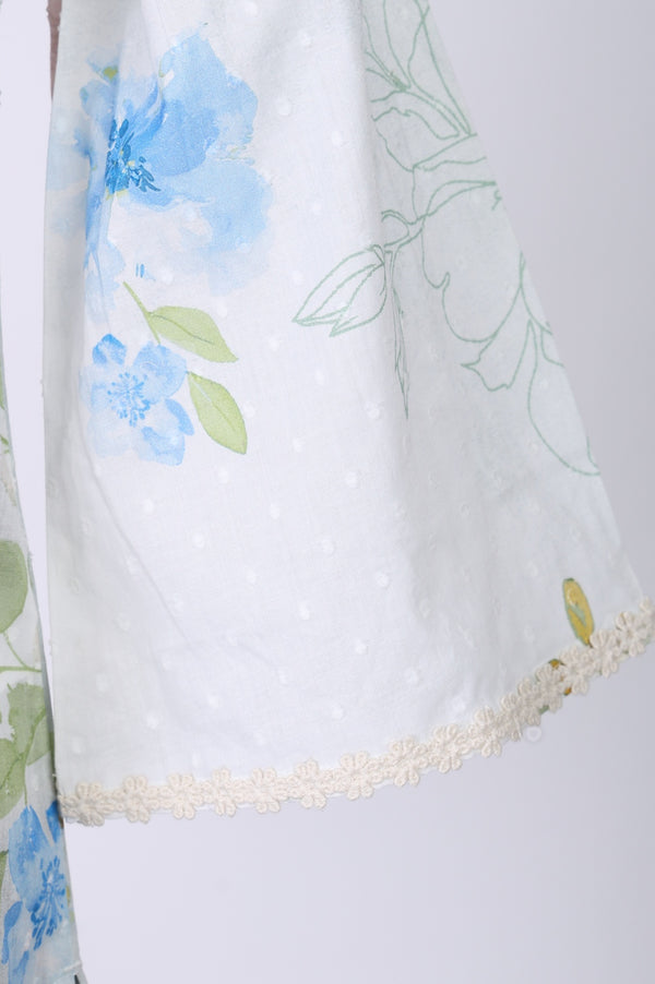 White Lace Floral Printed Pure Cotton Straight Kurti