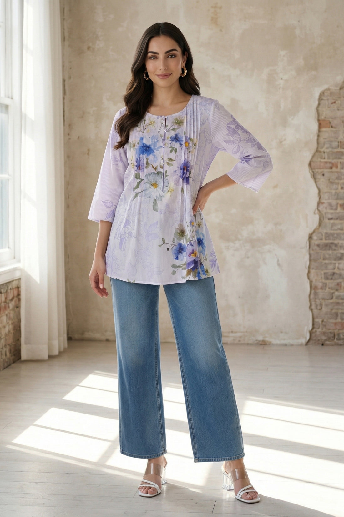 Lavender Floral Printed Straight Top