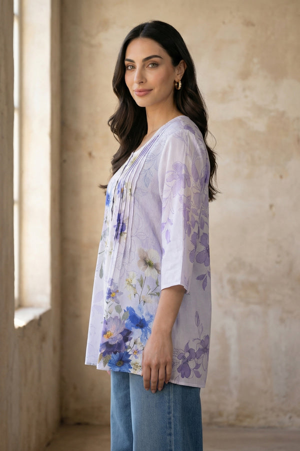 Lavender Floral Printed Straight Top