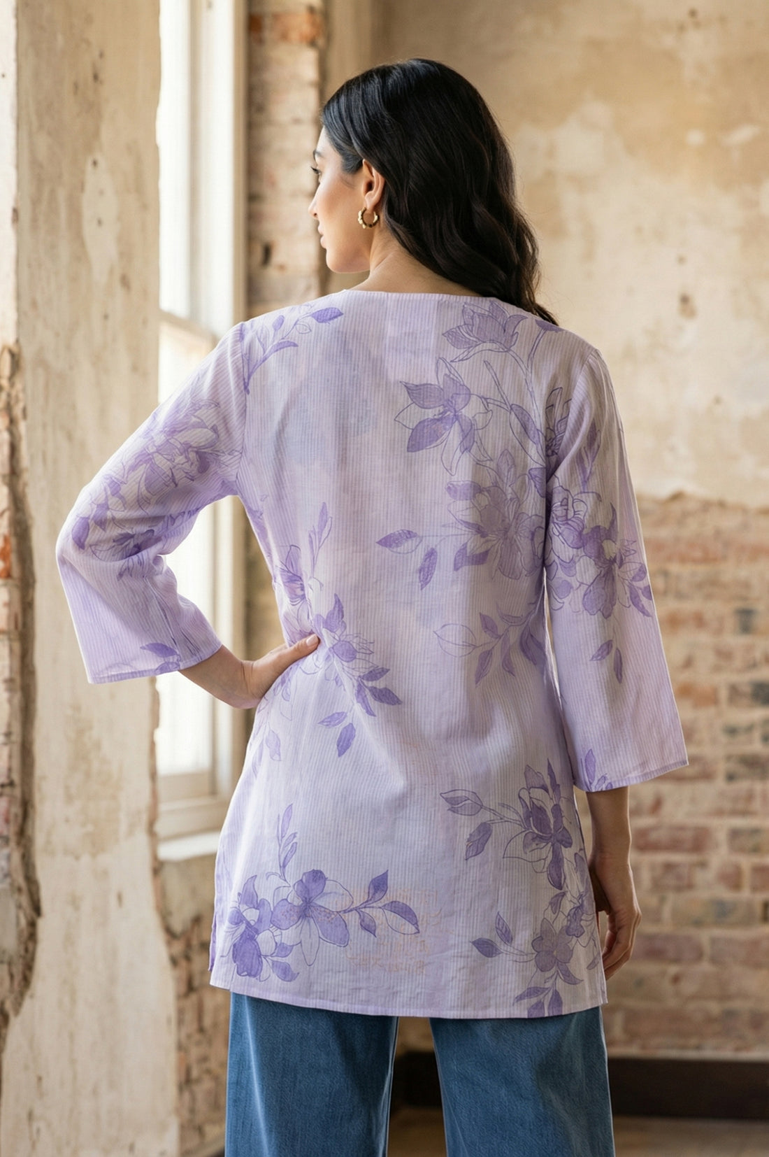 Lavender Floral Printed Straight Top
