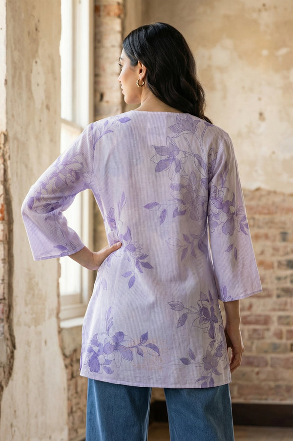 Lavender Floral Printed Straight Top