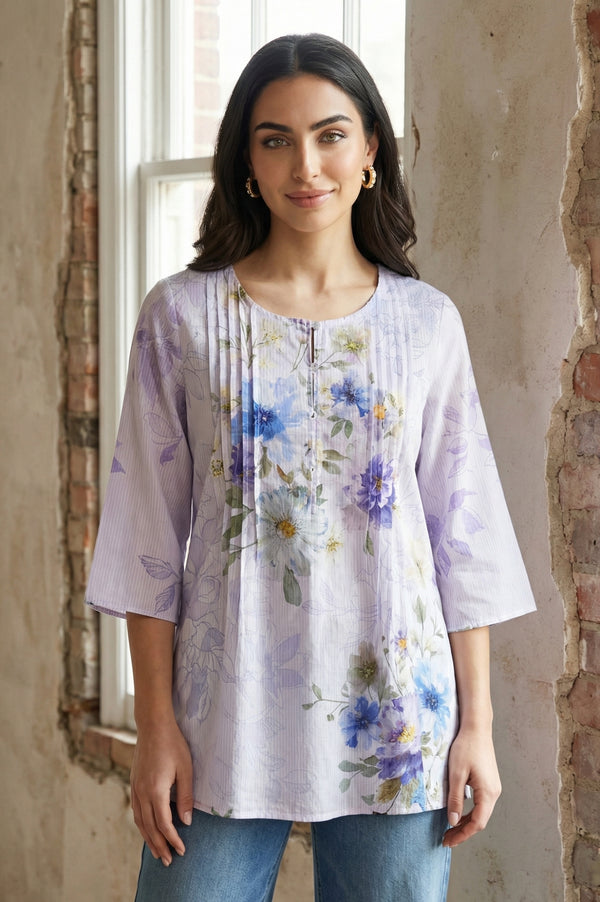 Lavender Floral Printed Straight Top
