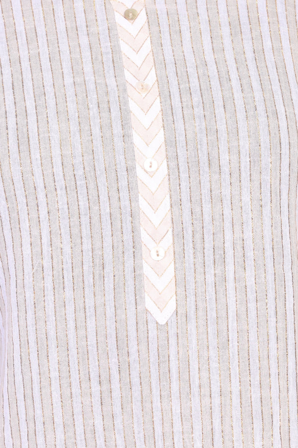 Off White Striped Yarn Dyed Cotton Lurex Straight Kurti