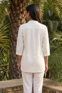 Off White Textured Yarn Dyed Cotton Blend Straight Top