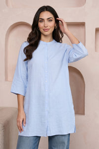 Blue Solid Rayon Blend Straight Top