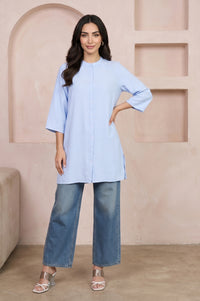 Blue Solid Rayon Blend Straight Top