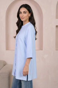 Blue Solid Rayon Blend Straight Top