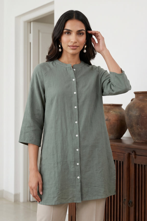 Green Solid Rayon Blend Straight Tunic